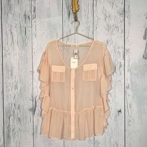 Millau Sheer Blush Oversize Blouse Sz XS NWT